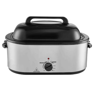 24 QT Electric Roaster Oven – 1450W Turkey Roaster with Self‑Basting Lid, Defrost & Warm Functions, Adjustable Temperature, Removable Pan & Rack, Fits Turkeys Up to 28 lbs, Silver
