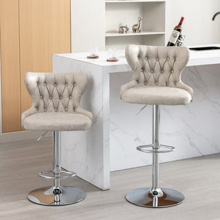 Swivel PU Barstools with Adjustable Seat Height (25-33 Inch), Modern Upholstered Chrome Base Bar Stools with Backs, Comfortable Tufted Olive-Green Stools for Home, Pub, and Kitchen Island, SW1844BG