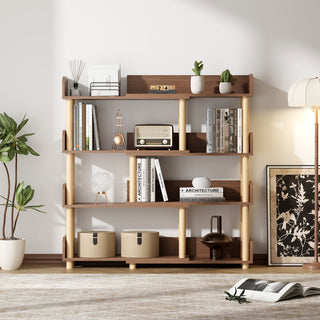 4 Tier Retractable & Rotatable Bookcases, Wooden Corner Book Shelf, Storage Rack for CDs/Movies/Books, Rustic Brown Bookcase, Utility Organizer Shelves for Living Room Home Office Bedroom