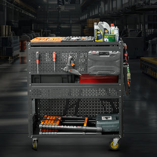 3-Tier Rolling Utility Cart | DIY Detachable Tool Cart with Steel Pegboard