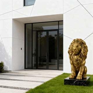 24” Lion Statue | Resin Outdoor Guardian Sculpture | Realistic Animal Decor for Villa, Garden, Park & Resort | Patriotic Independence Day Home & Courtyard Decoration