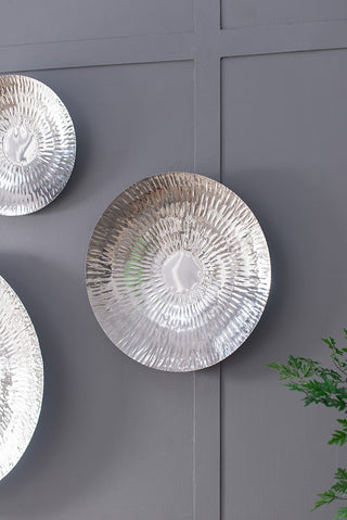 Silver Textured Oversized Disc, Wall Decor for Living Room Bedrrom Entryway Office, Set of 3