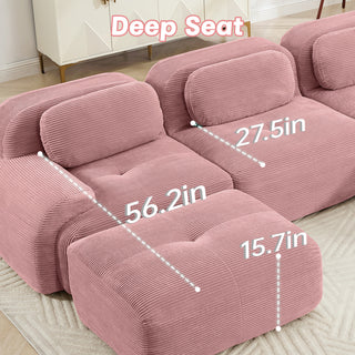 82'' Pink Modular Corduroy Loveseat | Curved Armrest Cloud Sofa