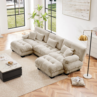Luxury Modular Sectional Sofa Couch - Oversized U Shaped Cloud Couch for Living Room,Deep Seat Sofa Couch with 2 Ottomans ,Chenille Light coffee