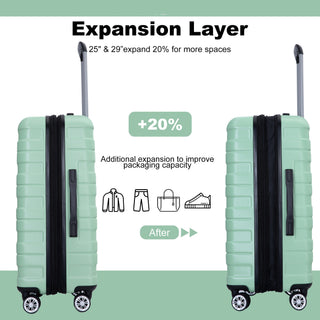 Light Green PC Lightweight & Durable Expandable Luggage Set with Hooks & Spinner Wheels (21/25/29)