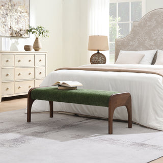 Modern Green Upholstered Long Bench with Soft Chenille Fabric & Rubber Wood Legs, 50.25 Inch for Kitchen, Bedroom, Entryway