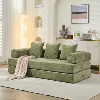 Comfy Folding Mattress Couch - Green Chenille Floor Sofa Bed