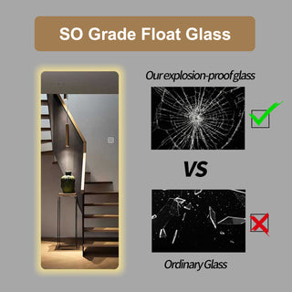 Wall Mounted Full Body Mirror with Dimming Lights in Silver Glass 65x21in