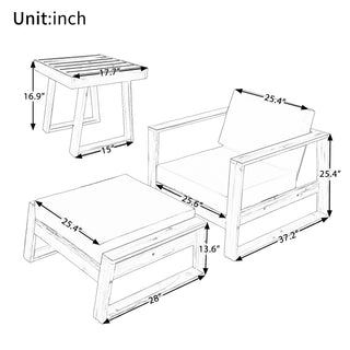 U STYLE Acacia Wood Outdoor Lounge Chair & Ottoman Set – Weather-Resistant Patio Furniture for Balcony, Garden, Deck, or Backyard