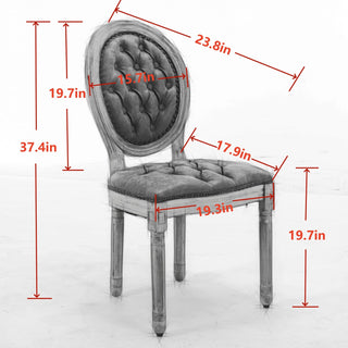  French Style Solid Wood Frame Dining Chair, Antique Painting with Hand-Pulled Buckle Velvet Artificial Leather, Nailhead Trim, Wood Legs, Steel Spring Inner – Set of 2, Beige (SW1739BG)