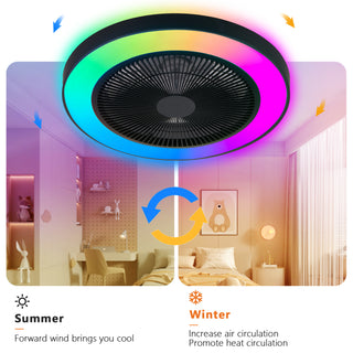 19-inch Black Ceiling Fan Light with LED RGB – Dimmable & Color-Changing, APP & Remote Control, Modern Smart Ceiling Fan for Living Room, Bedroom, and Dining Room (Silent/6-Speed/Reversible/DC Motor)