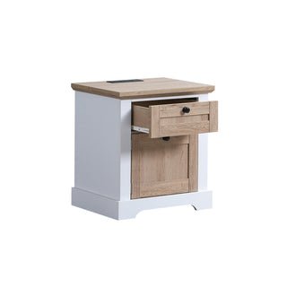 AUTUMN Modern Night Stand with Charging Station (USB & Type-C), Drawer Slide Pre-Assembly, End Table with Drawers for Bedroom Living Room, Side Table for Bedroom, Easy Assembly, White Oak