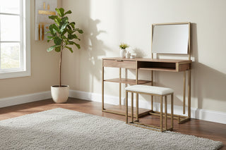 Brown Makeup Vanities with Storage - Chic Walnut &amp; Wood Finish Vanity Sets with Mirrors