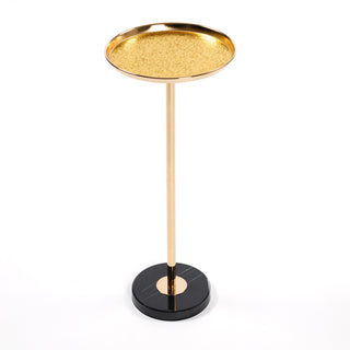 Adjustable Gold and Black Marble Pedestal Side Table with Chrome Top, Small Tea Martini Table for Living Room, Bedroom, or Office