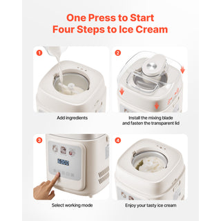 Upright Automatic Ice Cream Maker with Compressor, White
