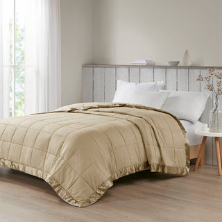 Oversized Down Alternative Blanket with Satin Trim Taupe King