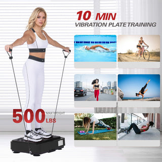 Vibration Plate Exercise Machine with Resistance Bands – 10 Modes, 500LBS Capacity, Remote Control & LCD Display for Weight Loss & Home Fitness