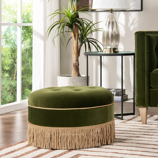 Yolanda 24' Round Upholstered Accent Ottoman, Olive Green Performance Velvet
