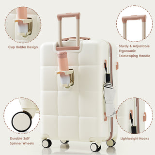 4-Piece Beige Luggage Set - USB Port, Cup Holder, Spinner Wheels