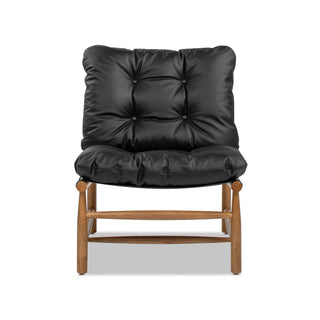 Oxford 26.5' Leather Mid-Century Modern Accent Chair, Noir Black Leather