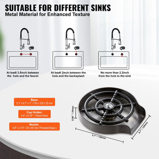 304 Stainless Steel Glass Rinser | 10-Jet Faucet Cup Washer for Sink