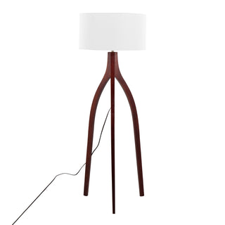 Wishbone Contemporary Floor Lamp in Walnut Wood with a White Fabric Shade by LumiSource