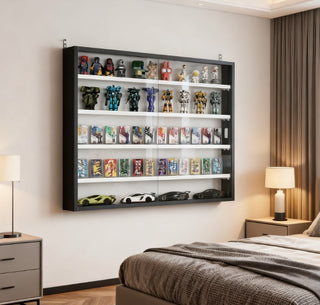 Black Wall-Mounted Display Case with Clear Glass Doors