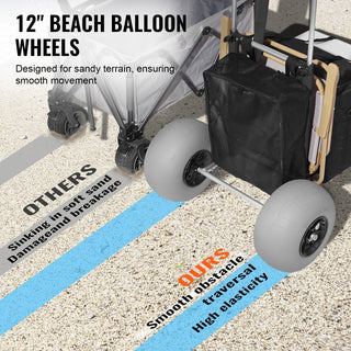Beach Dolly with Big Balloon Wheels for Sand, Folding Heavy Duty Cart, 165 LBS Capacity, Adjustable Handle & Large Cargo Deck