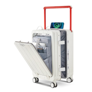 Aluminum Frame 20 Inch with Front Open Carry-on Luggage, PC Hard Shell Suitcase, Bounce Wide Handle Pull Rod Luggage with 360°Double Wheels, Built-In TSA Lock, Airline Approved Suitcase for Business