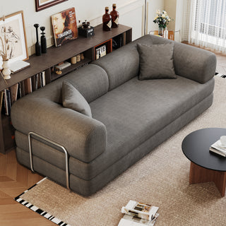 78.8' Compression Sofa,Convertible Floor Sofa Bed-with Pillow Back Support Armrest,Comfy Futon Couch Sleeper Bed,Loveseats Boneless Modular Sectional Sofa,Corduroy fabric,for Living Room,Bedroom,Grey