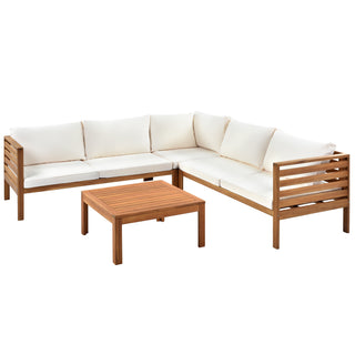 GO Wood Structure Outdoor Sofa Set with beige Cushions Exotic design Water-resistant and UV Protected texture High quality acacia wood Strong Metal Accessories
