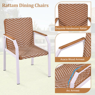 Piece Patio Dining Table Set, Outdoor Wicker Furniture Set of 6 Chairs, Two-Tone Weave Rattan, Acacia Wood Tabletop, Outdoor Dining Set for Backyard and Garden, Brown