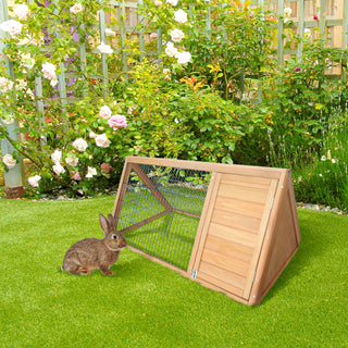 PawHut 46' x 24' Wooden A-Frame Outdoor Rabbit Cage Small Animal Hutch with Outside Run & Ventilating Wire, Yellow