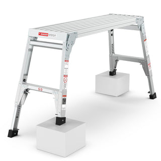 Portable Aluminum Work Platform Step Stool with Telescopic Feet and Adjustable Height, 40' Width
