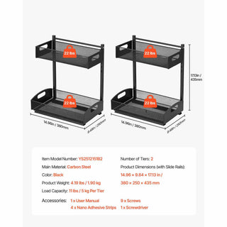 2-pack 2-tier pull out under sink organizer black, view 7