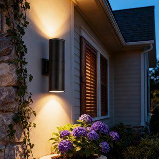 18' Modern Outdoor Porch Light Patio Light in 2 Lights with Aluminum Cylinder and Tempered Glass Cover Waterproof Wall Sconce 2 Pack (Matte Black)(bulbs NOT included)