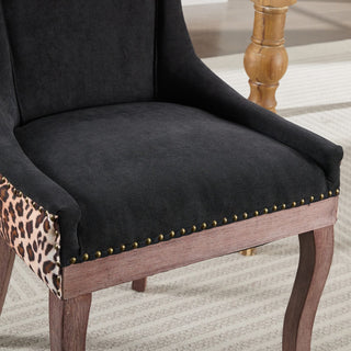 A&A Furniture,Ultra Side Dining Chair, Thickened fabric chairs with neutrally toned solid wood legs, Bronze nail head, Set of 2,Leopard Print