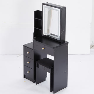 Small Vanity Table with Sliding LED Mirror | 29.2" Space-Saving Bedside Cabinet & Cushioned Stool