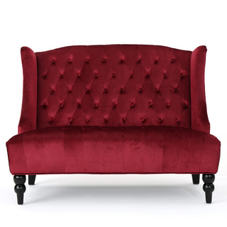 Nurturing Upholstered Loveseat with Wing Back and Diamond Tufting, Wine Red