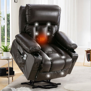 Brown Electric Power Lift Recliner Sofa | Heat, Vibration, USB & Full Recline for Elderly
