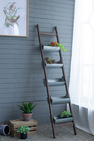 
Farmhouse Foldable Reed Galvanized and Wood Ladder Planter 14.2' x 7.5' x 70.9'
