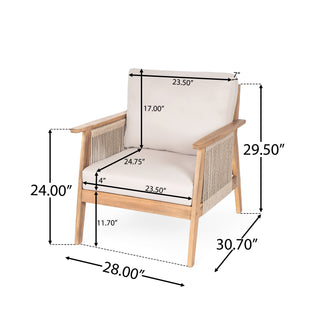 Outdoor Acacia Wood and Rope Patio Chair with Cushions (Set of 2)