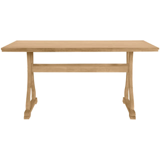 TOPMAX Retro 6-Piece Trestle Dining Table Set – Upholstered Dining Chairs & Dining Bench, Smooth Backs for Dining Room, Living Room, Kitchen, Natural Finish