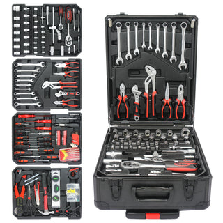899-Piece Home Repair Tool Set with Rolling Plastic Toolbox, 4 Drawers, General Household Maintenance Kit for Garden, Homeowner, Handyman, Black