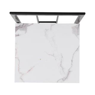 TOPMAX Modern 7-Piece Dining Table Set with Faux Marble Compact 55Inch Kitchen Table Set for 6, Black+White