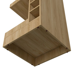 FM FURNITURE Lamer Corner Bar Cabinet with Wine Rack and Open Shelf, Natural Oak