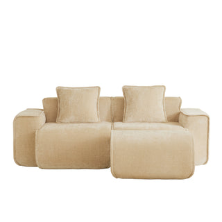 Modular L-Shape Sectional Boneless Sofa with Ottoman, Light Camel