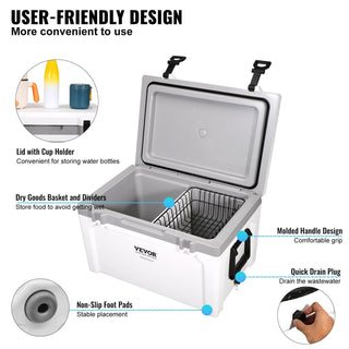 52 Qt Hard Cooler with 6-Day Ice Retention | Portable Ice Chest for Camping, Beach & Outdoor