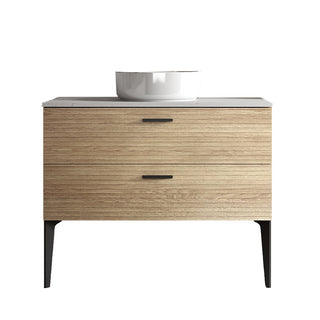 Emilia 36' Striped Natural Oak Bathroom Vanity with Ceramic Sink, Freestanding Bathroom Vanity for Modern Bathroom, KD