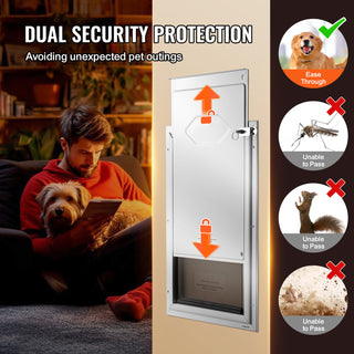 Pet Door for Door with Lock and Magnetic Flap System Aluminum Frame Large
